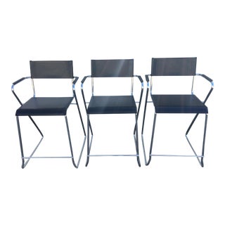 Chrome and Leather Counter Stools in the Style of Mart Stam and Matteo Grassi - Set of 3 For Sale