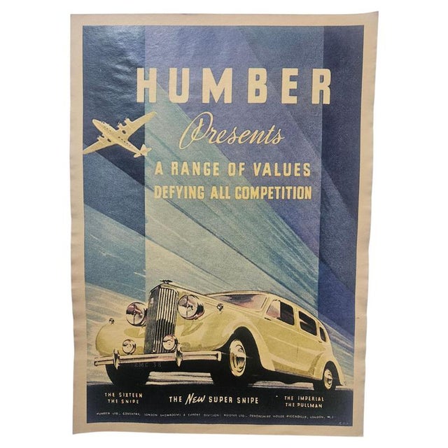 Blue Art Deco Humber Automobile Advertising Poster, 1930s For Sale - Image 8 of 8