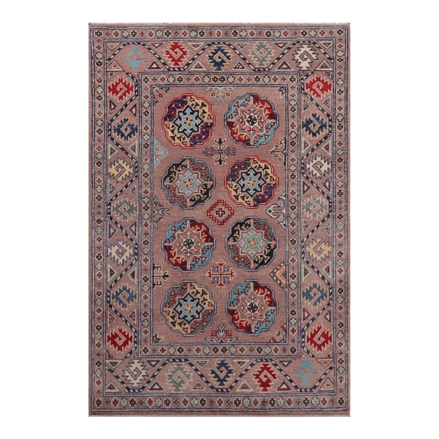 Tribal Kazak Light Purpl/Light Purpl Wool Rug - 3'4''x5'0'' For Sale