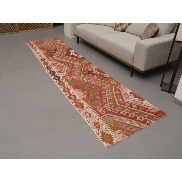 1970s Vintage Handmade Wool Cotton Pink Runner Rug For Sale - Image 4 of 11