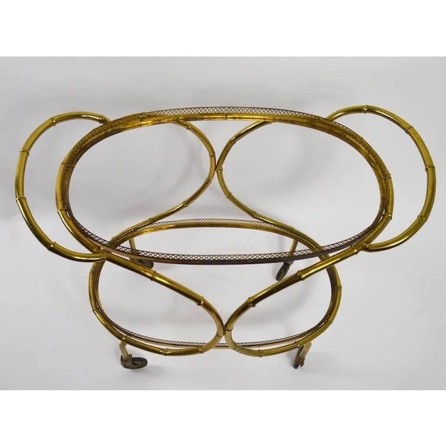 Faux Bamboo Serving Cart, Trolley in Brass and Glass For Sale - Image 9 of 11