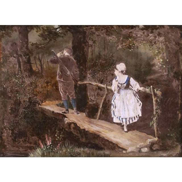 Pair of 19th Century French Pendant Genre Paintings on Board in Carved Frames For Sale In Dallas - Image 6 of 15