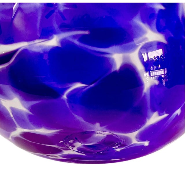 Vintage Hand Blown Murano Style Cobalt Blue Handkerchief Vase For Sale - Image 11 of 13