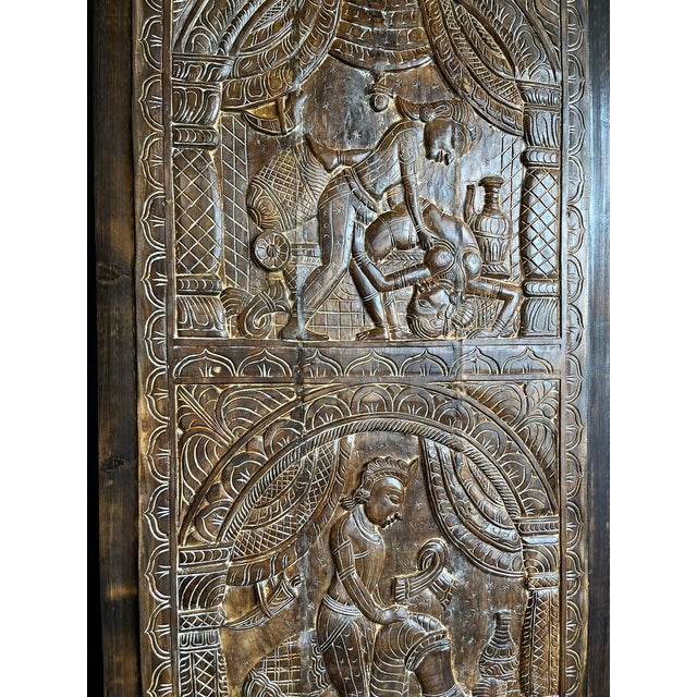 1920s Kamasutra Hand-Carved Vintage Barn Door Panel For Sale In Orlando - Image 6 of 9