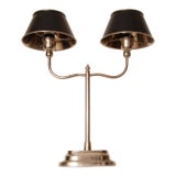 Art Deco Chrome Table Lamp Leather and Polished Chrome 2 Light Lamp Modern For Sale