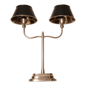 Art Deco Chrome Table Lamp Leather and Polished Chrome 2 Light Lamp Modern