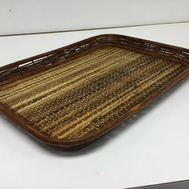 Mid-Century Coastal Boho Wicker and Rattan Woven Tray.. For Sale - Image 4 of 6