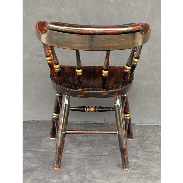 American Ebonized Captain's Chair With Federal Style Fruitful Bounty Basket For Sale - Image 4 of 16