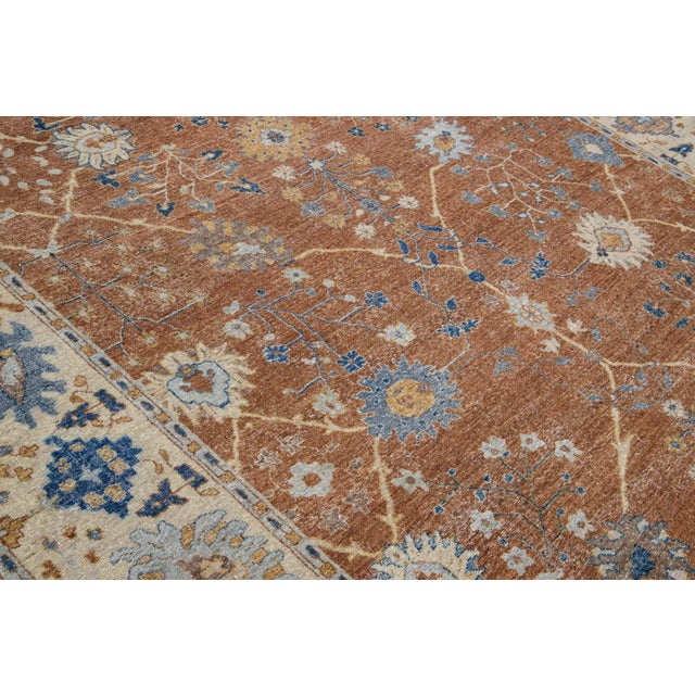 Apadana's Artisan Collection Brown Handmade Floral Pattern Wool Rug For Sale - Image 10 of 11