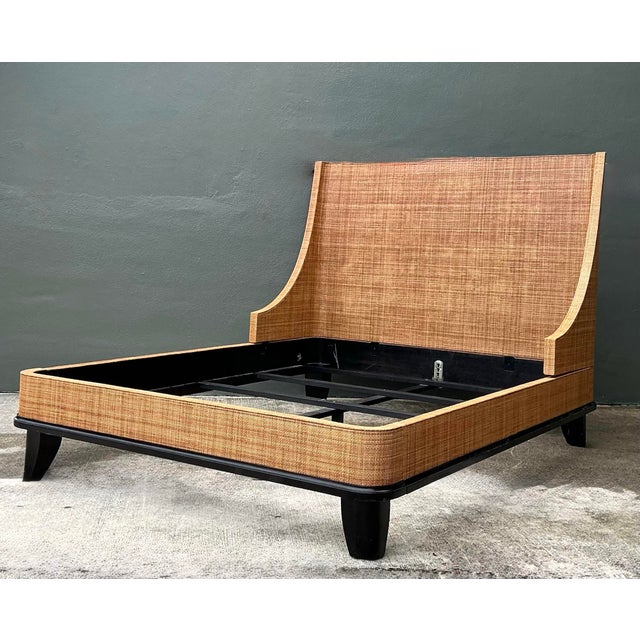 Vintage Wrapped Grasscloth Queen Bed For Sale - Image 11 of 12