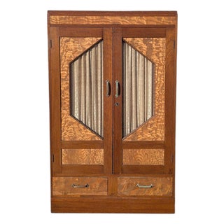 Japanese Antique Refinished Cabinet With Figured Wood Panels and Fabric Inserts For Sale