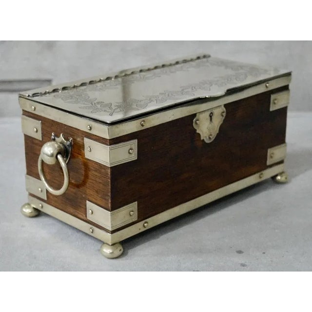 Victorian Silver-Plated Oak Tea Caddy, 1890s For Sale - Image 4 of 10