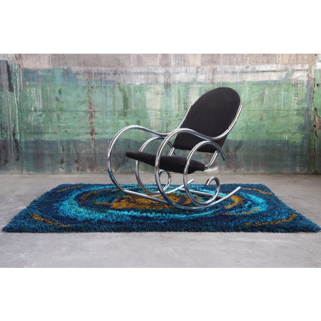 70s Sculptural Chrome + Black Velour Rocking Chair Rocker Manner Milo Baughman For Sale - Image 6 of 14