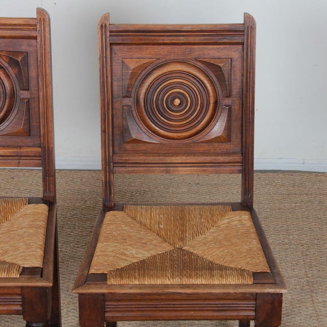 Brown French Straw-Seated Chairs in Wood, 1940, Set of 2 For Sale - Image 8 of 9