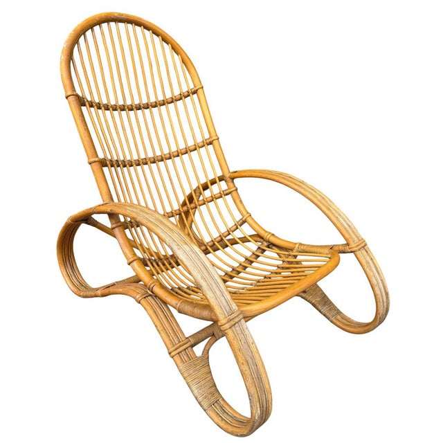 Italian Curved Bamboo and Rattan Armchair in the style of Roberti, 1960s For Sale - Image 3 of 10