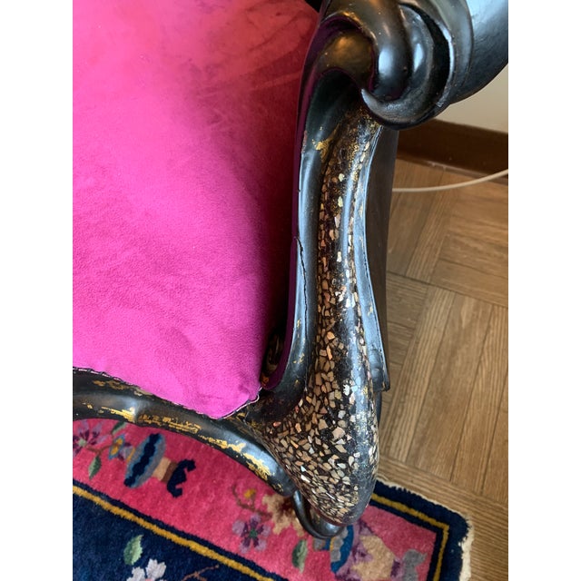 Exceptional 19th Century English Victorian Papier-Mâché Gothic Revival Black Lacquer Arm Chair For Sale - Image 13 of 17