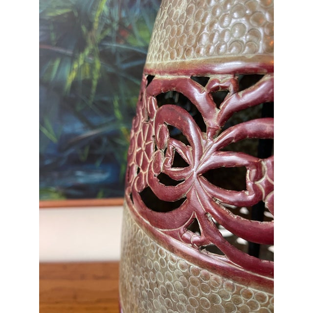 Metal John Richard Pierced Red and Hammered Metal Urn Form Table Lamp 29” For Sale - Image 7 of 12