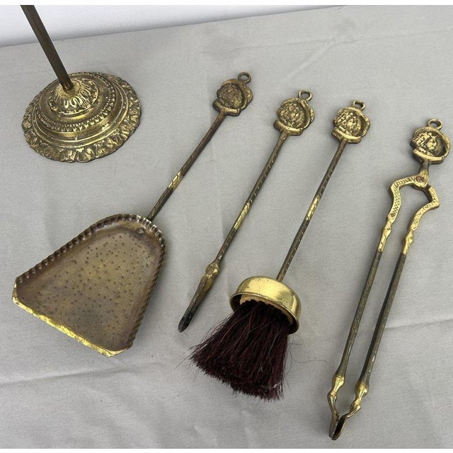Vintage French Brass Fireplace Tools, Set of 5 For Sale - Image 9 of 12