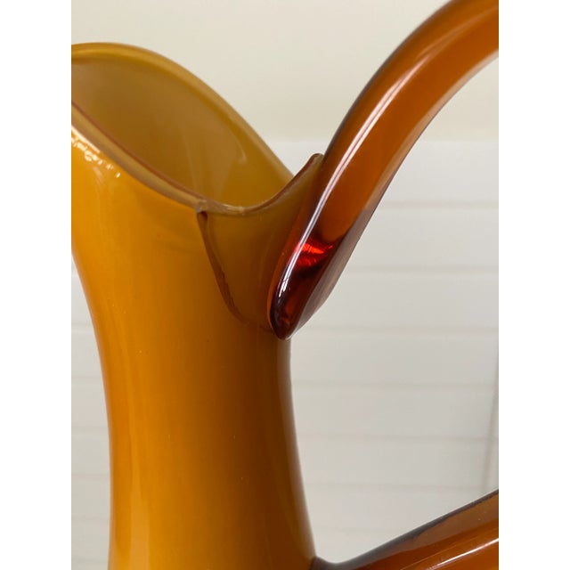 Mid 20th Century Large Empoli Mid-Century Italian Cased Glass Amber Pitcher For Sale - Image 5 of 11