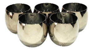 C. 1960s Vintage Round Barware Whiskey Glasses With Silver Overlay- Set of 5