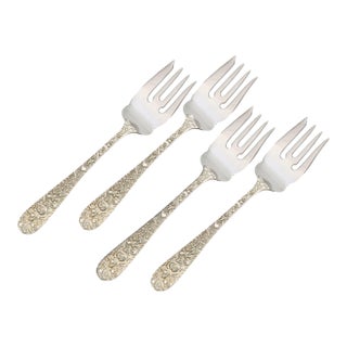 Sterling Silver Kirk Stieff Rose Pattern Salad Forks, S/4 For Sale
