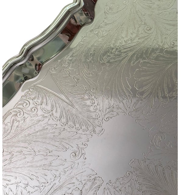 Large Vintage f.b. Rogers Silverplate Footed Butler’s Serving Tray - 27.5” For Sale - Image 10 of 13