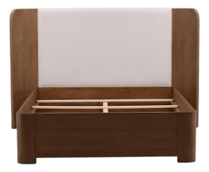 Rounded Oak & Boucle Queen Bed Frame