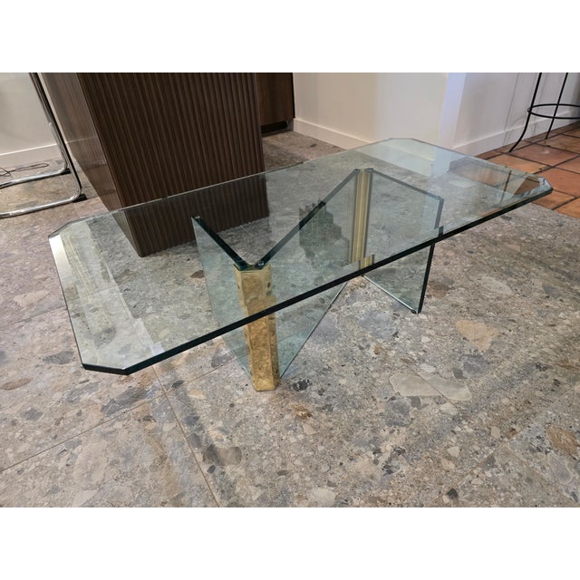 ▪️Attributed to Leon Rosen for Pace Z Coffee Table ▪️Features a thick Z base with thick glass and polished brass frames...