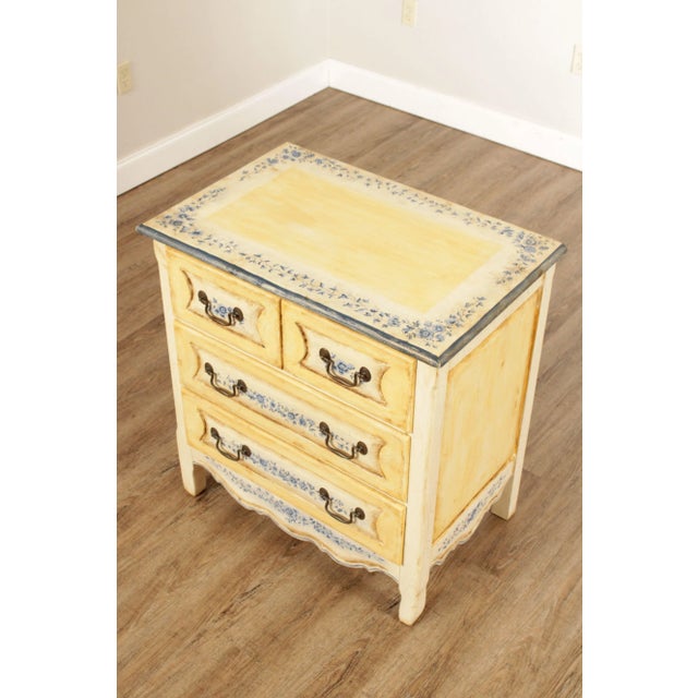 High Quality Vintage Distressed and Blue Floral Hand-Painted Chest with Three Dovetailed Drawers, Signed and Dated 'S....