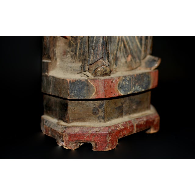 Antique Chinese Figure Ming Official Scholar Hand Painted Wood Statue For Sale - Image 15 of 18
