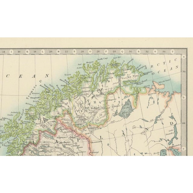 Beige Antique Map of Sweden and Norway, 1903 For Sale - Image 8 of 10