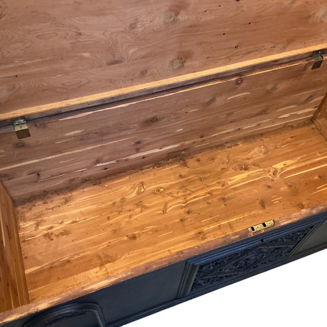 Black Antique West Branch Cedar Chest Carved Blanket Trunk Annie Sloan Black 48" For Sale - Image 8 of 11