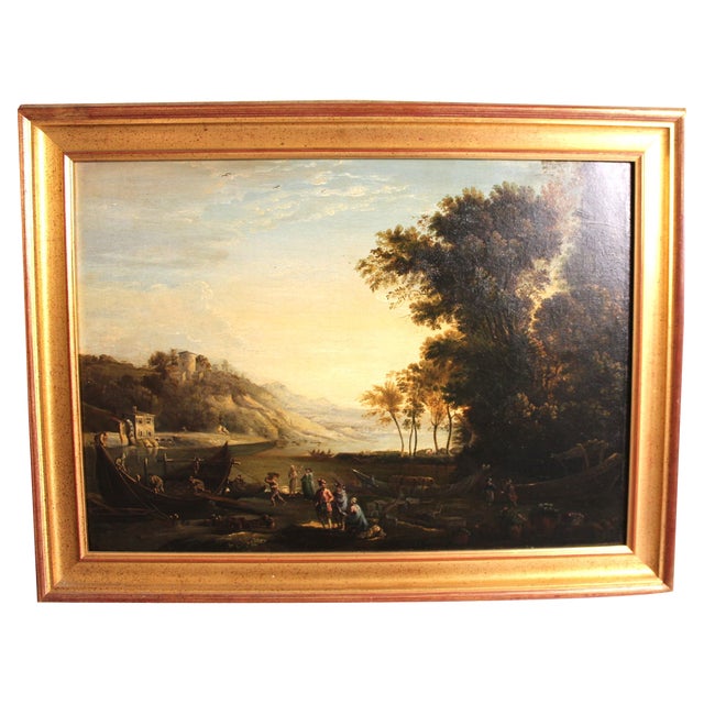 Follower of Claude Lorrain, Merchants on the River Po, 1800s, Oil on Canvas For Sale