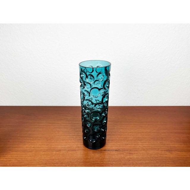 Mid-Century Modern Space Age Blue Bubble Glass Vase by Wilhelm Braun-Feldweg for Hirschberg, Germany, 1960s For Sale - Image 4 of 16