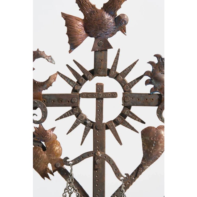 Vintage Guadalupe Hermosillo Escobar of Chiapas Hand Forged Wrought Iron Rooftop Cross For Sale - Image 4 of 10