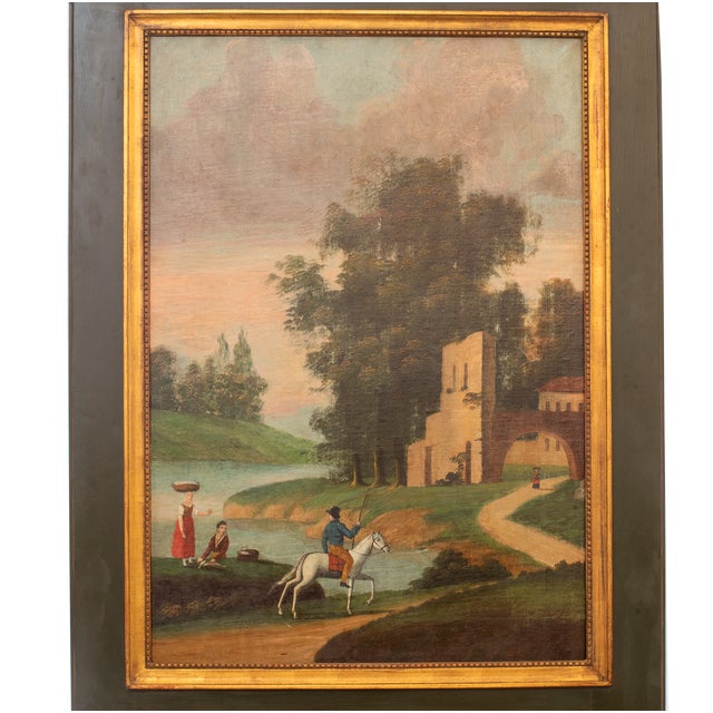 Rococo Trumeau Mirror With Classical Landscape on Canvas For Sale - Image 3 of 6