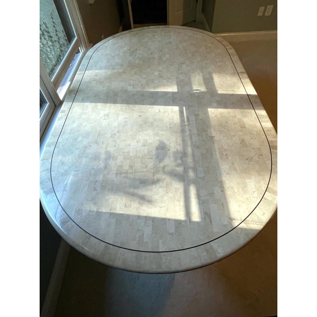 Brass Large Dining Fossilized Coral Table with Stone Mosaic by Karl Springer For Sale - Image 8 of 14