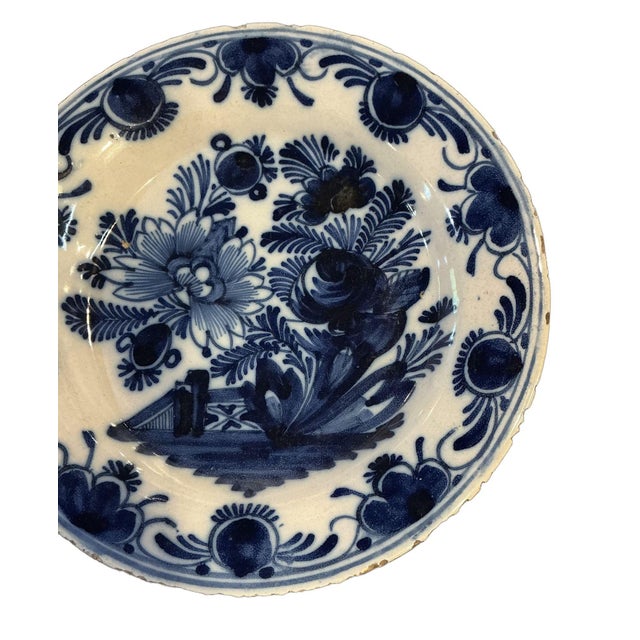 Asian Dutch Delftware “Garden Gate” Scene Plate, Circa 1800 For Sale - Image 3 of 7