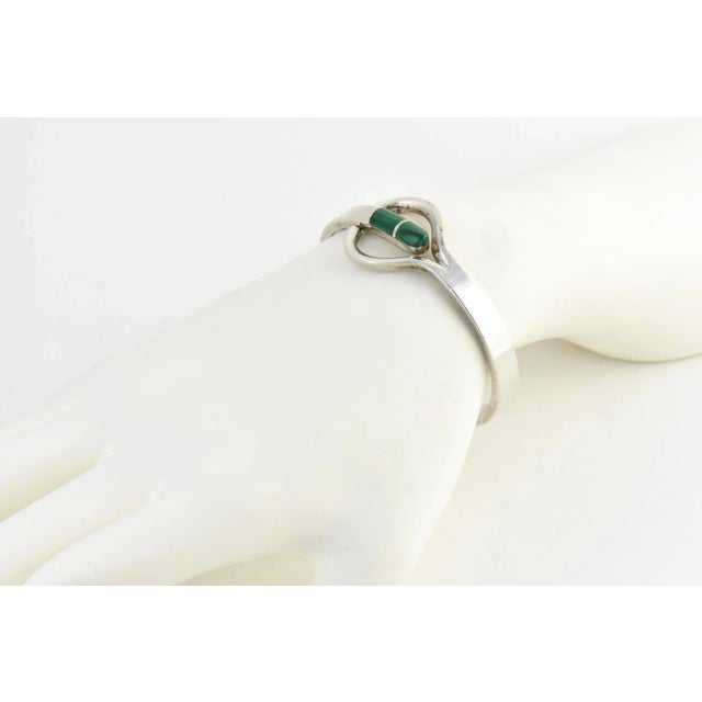 Modernist Malachite Sterling Silver Bangle Bracelet For Sale - Image 9 of 9