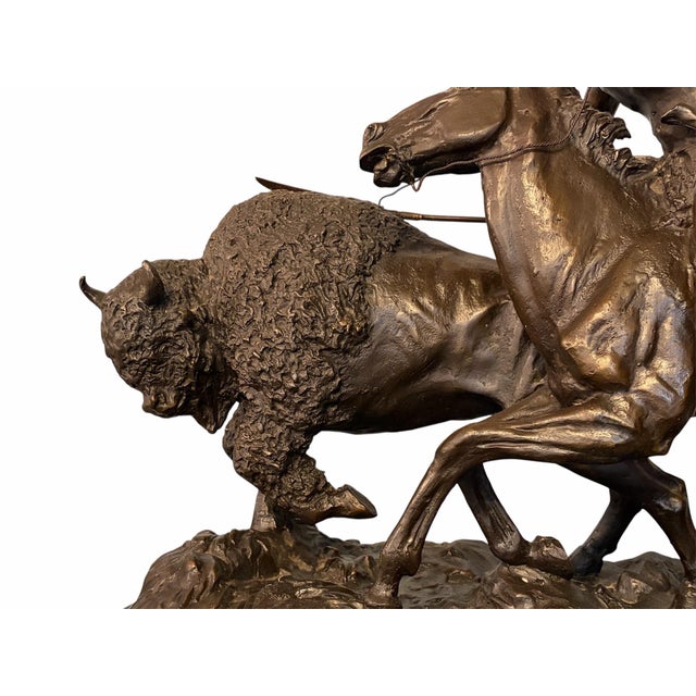 1970s Bronze ‘Buffalo Hunt’ by Frederic Remington For Sale - Image 4 of 6