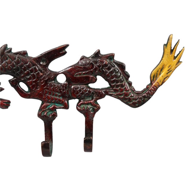 Chinoiserie Brick Red Brass Dragon Wall Hooks Fixture For Sale - Image 4 of 5