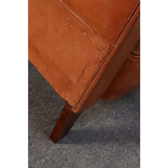 Pair of French Art Deco Leather Angled Back Club Chairs With Nailhead Decoration For Sale - Image 11 of 18