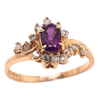 14 Karat Yellow Gold Freeform Amethyst Ring With Diamond Accents For Sale