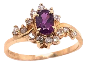 14 Karat Yellow Gold Freeform Amethyst Ring With Diamond Accents