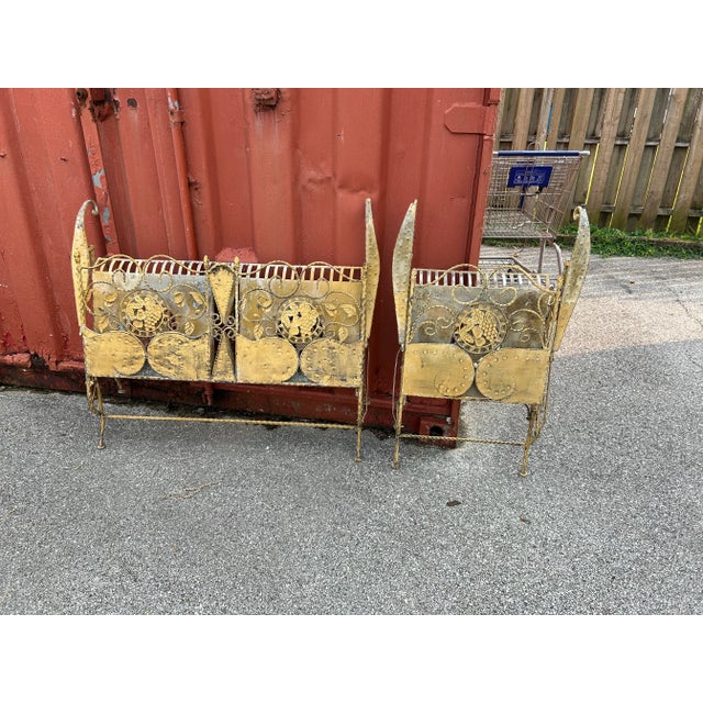Light Yellow Antique Folding Wrought Iron Grapevine/Sunflower Patio Seating & Planter, 3 Pieces For Sale - Image 8 of 11