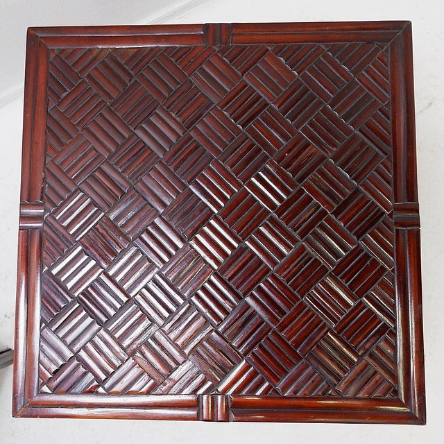 Vintage Pagoda Tables in Faux Bamboo with Chevron Pattern from Maitland & Clasco, 1980s, Set of 2 For Sale - Image 3 of 16