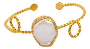 Pearl Stone Gold Twisted Cleopatra Cuff Bracelet