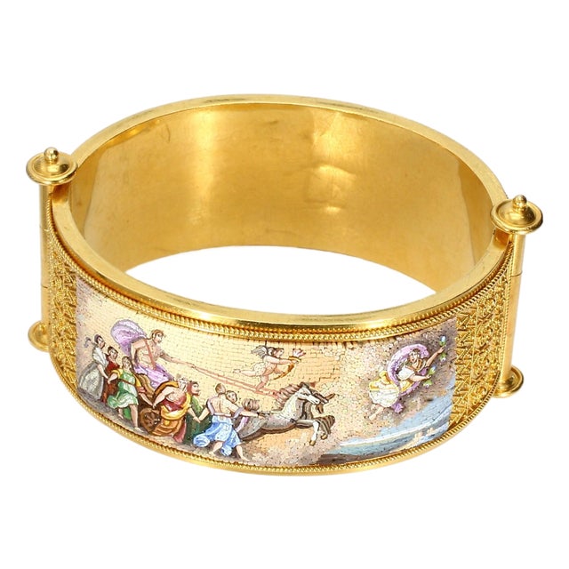19th Century 15k Yellow Gold Micro-Mosaic Bracelet of "Apollo Driving the Chariot of the Sun" For Sale