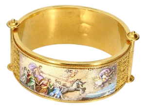 19th Century 15k Yellow Gold Micro-Mosaic Bracelet of "Apollo Driving the Chariot of the Sun"