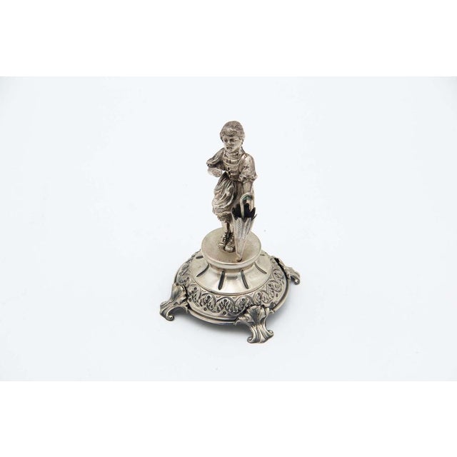 Silver Toothpick Holder with Child and Umbrella For Sale - Image 4 of 4